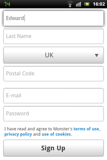 Monster job listings page